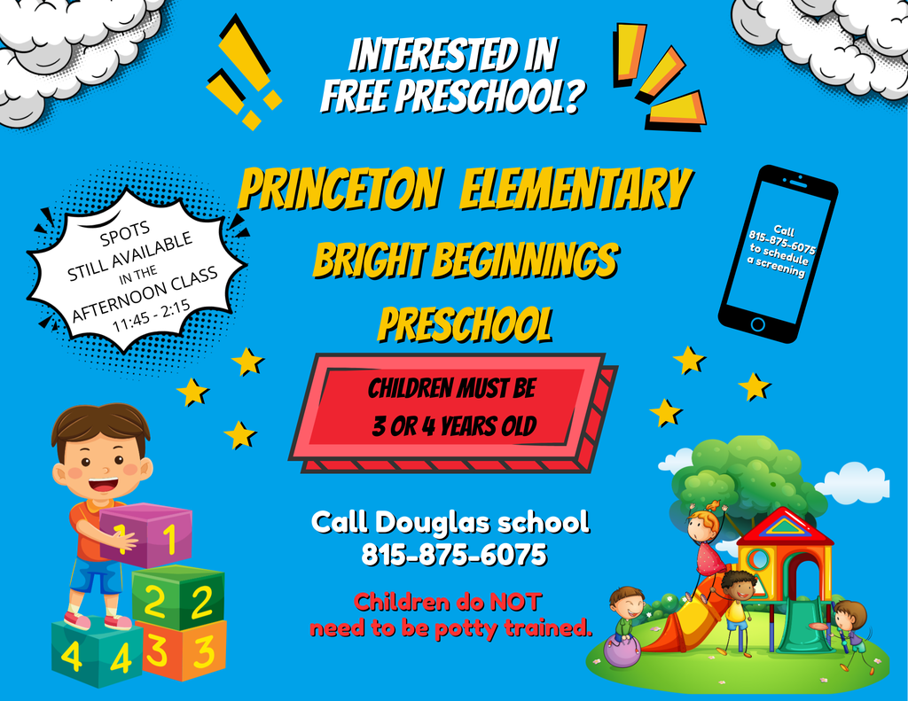 Announcement for PreSchool openings in the afternoon class from 11:45 - 2:15