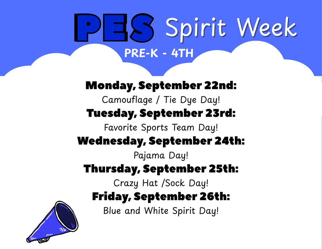 Announcement for Spirit Week at PES