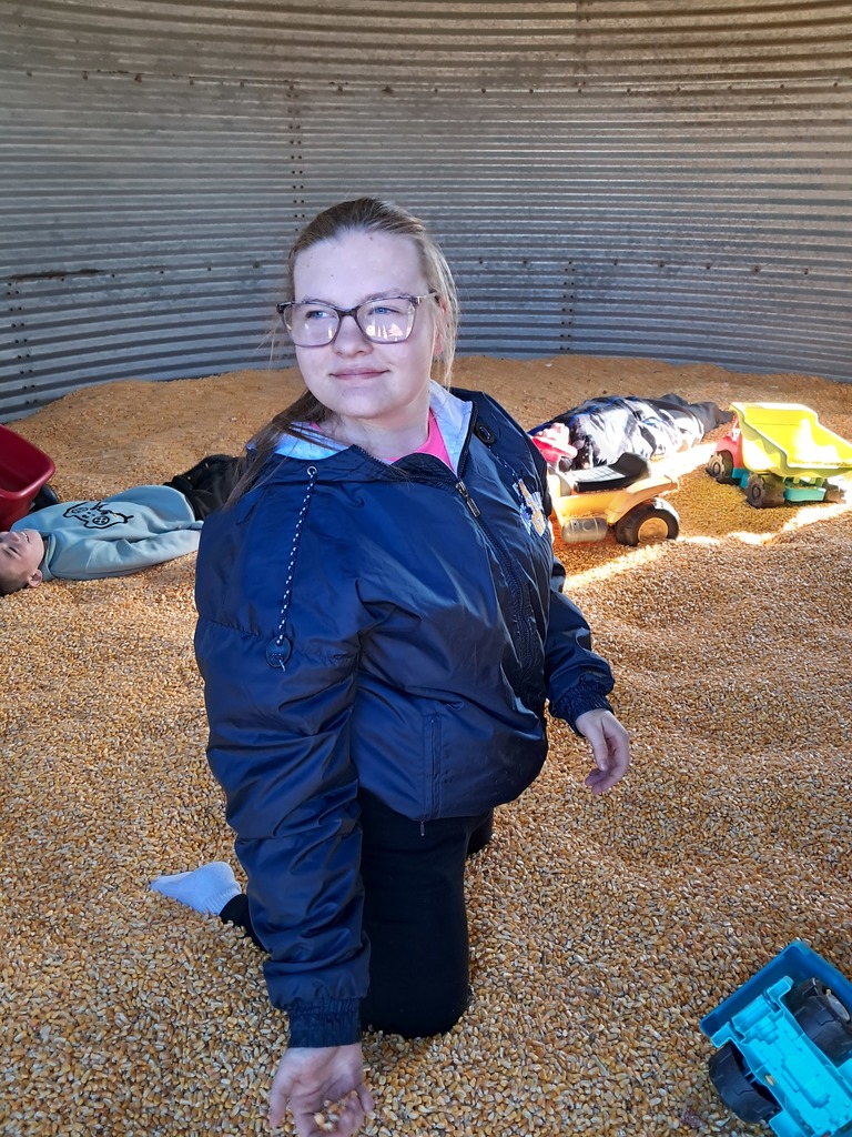 One of Mrs. Kull's students at Boggio's Orchard