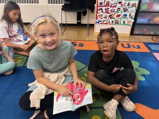 Members of Mrs. Thompson's third grade class visiting Douglas Elementary Preschoolers