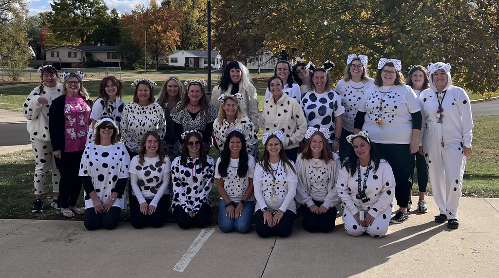 Jefferson staff dressed up as 101 Dalmations for Halloween