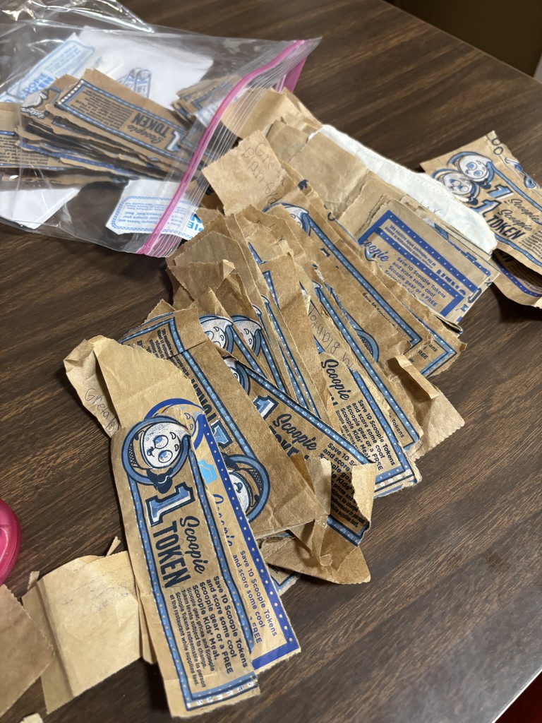A pile of scoopie tickets turned in by Jefferson students