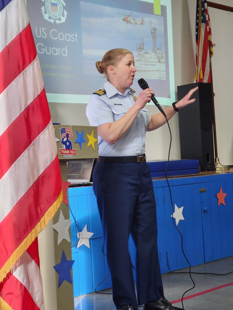 local service member addressing Lincoln student body on Veteran's Day 2025