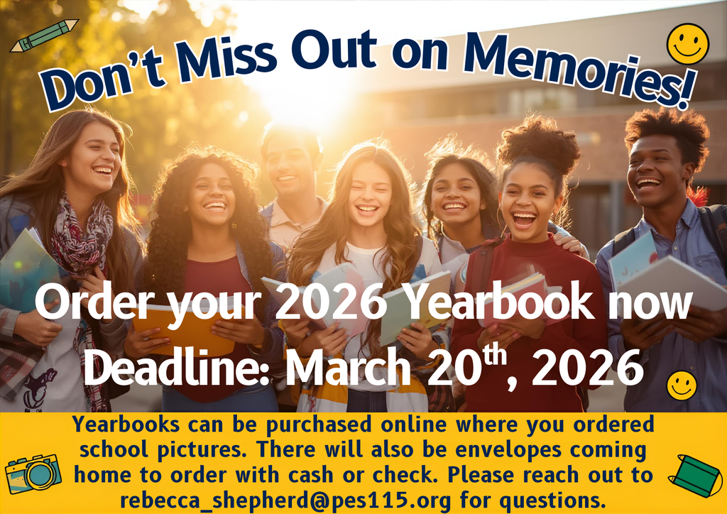 Flier  showing several smiling kids and announcement for yearbook purchases.