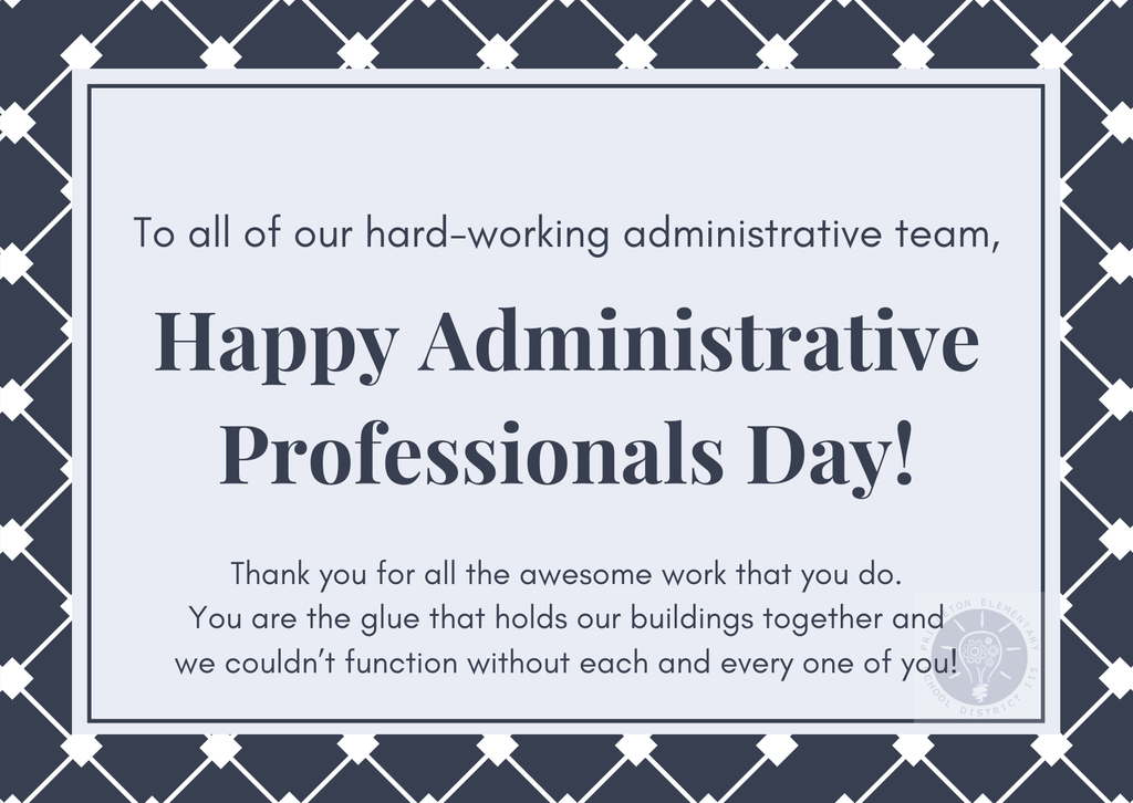 Infographic reading "Happy Administrative Professionals Day!" on a grey background
