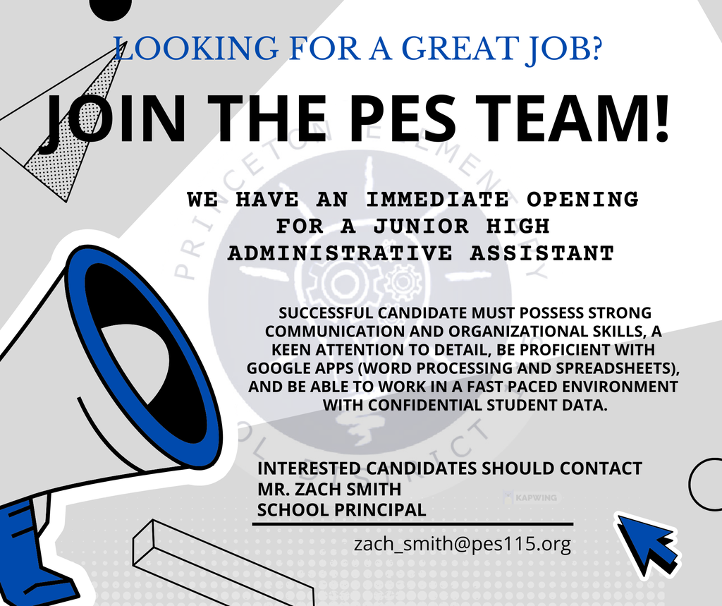 Info graphic job posting for Junior High Administrative Assistant position.