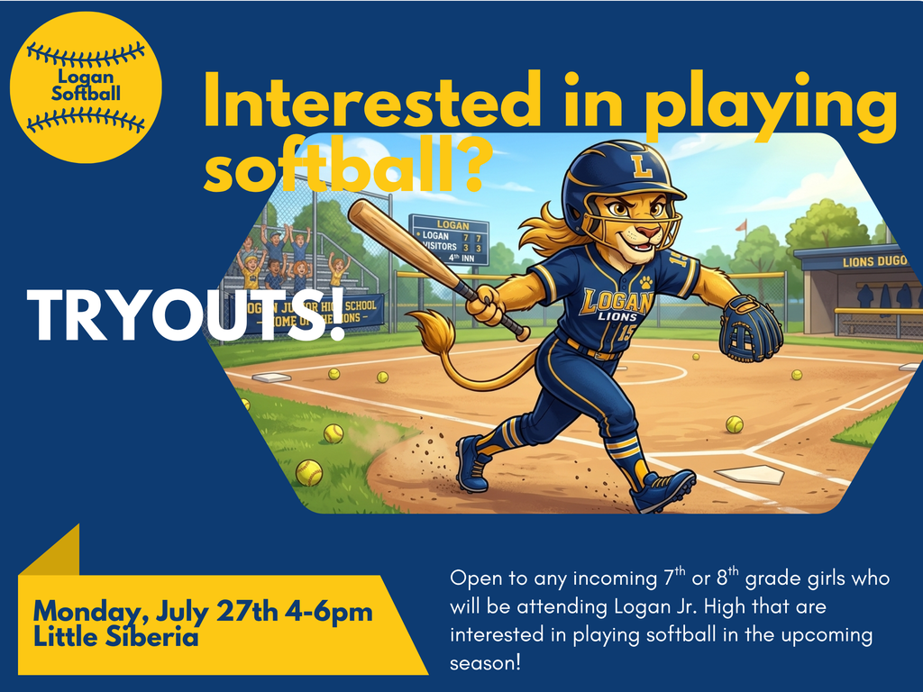 Infographic announcing Logan Jr. High Softball Tryouts