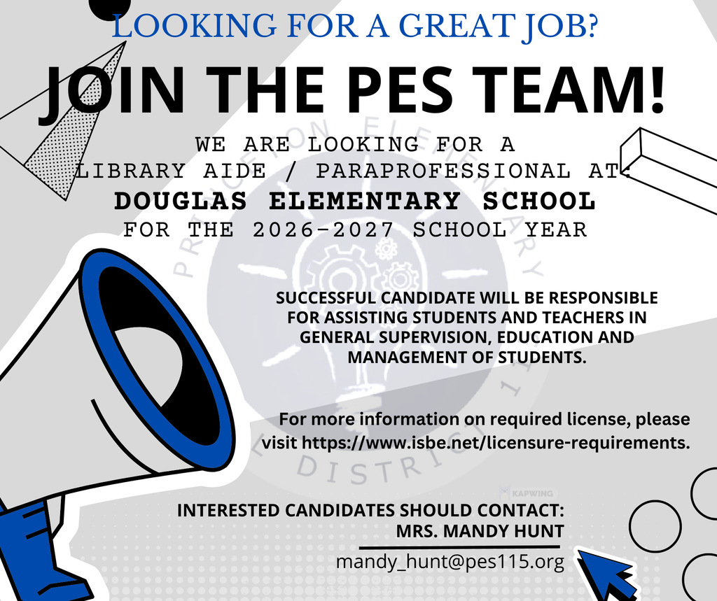 Job Posting for Library Aide / Paraprofessional position at Douglas Elementary for the 2026-2027 school year