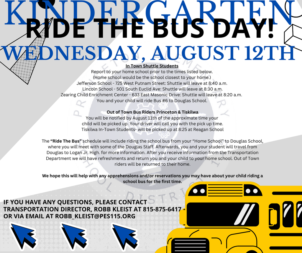 Informational Graphic for Kindergarten Ride the Bus Day on August 12, 2026
