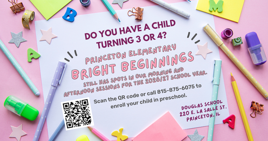 Bright Beginning Flier announcing open spots for the 2026-2027 School Year