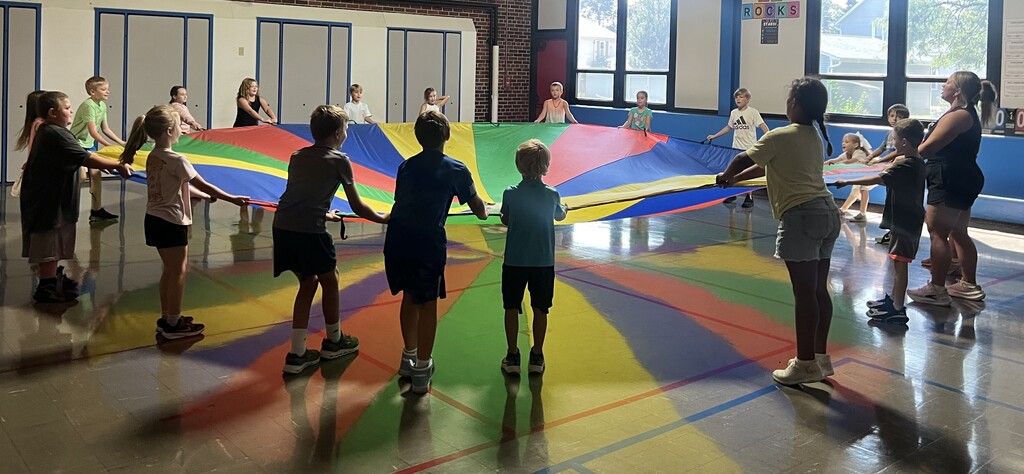 Lincoln Students in PE with Parachute