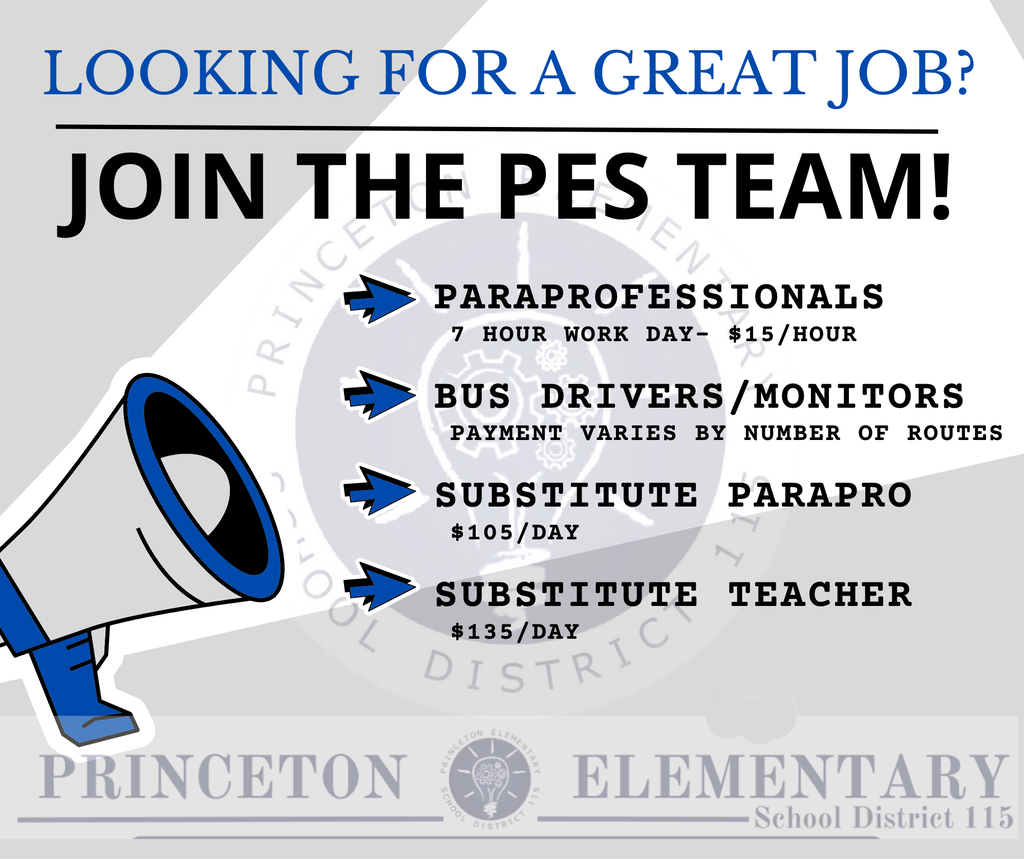Infographic announcing current open jobs at PES