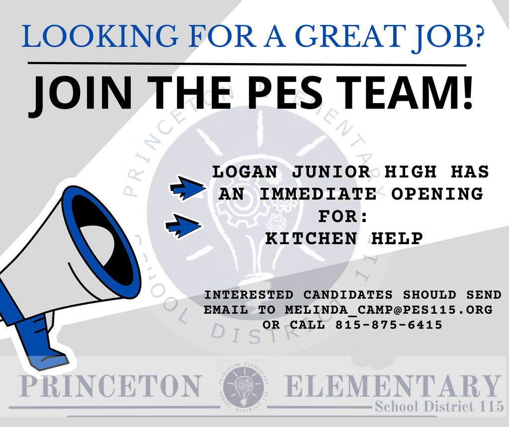 Job posting for immediate opening at Logan Junior High Kitchen Help