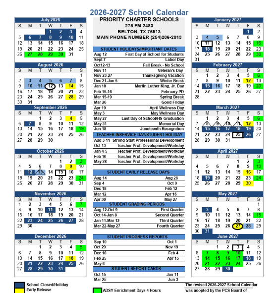 2026-2027 School Calendar