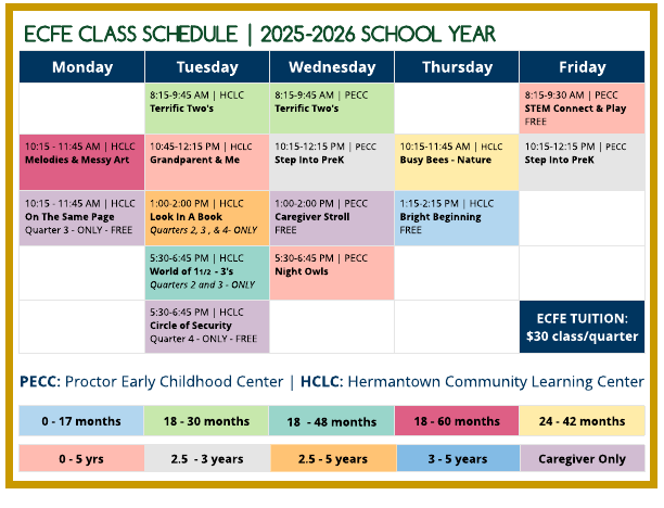 ECFE schedule 2025-2026