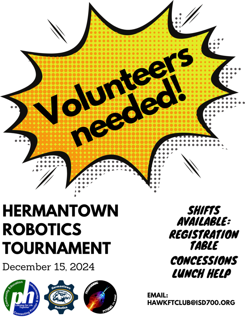 Volunteers needed for Robotics Tournament