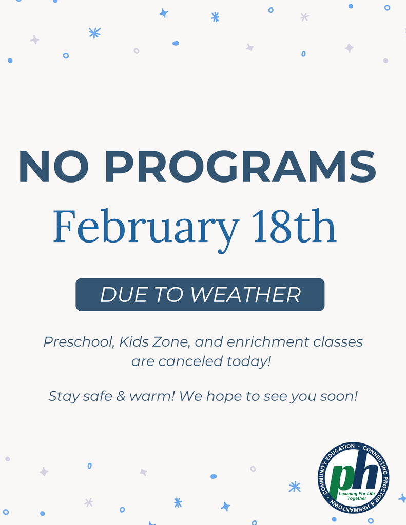 Due to the weather, all programs and Kids Zone are closed today. We hope everyone stays safe and cozy.