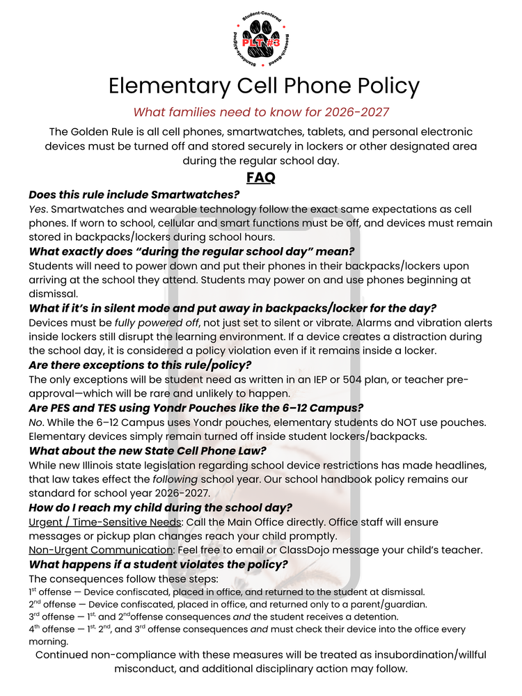 elem cell phone policy