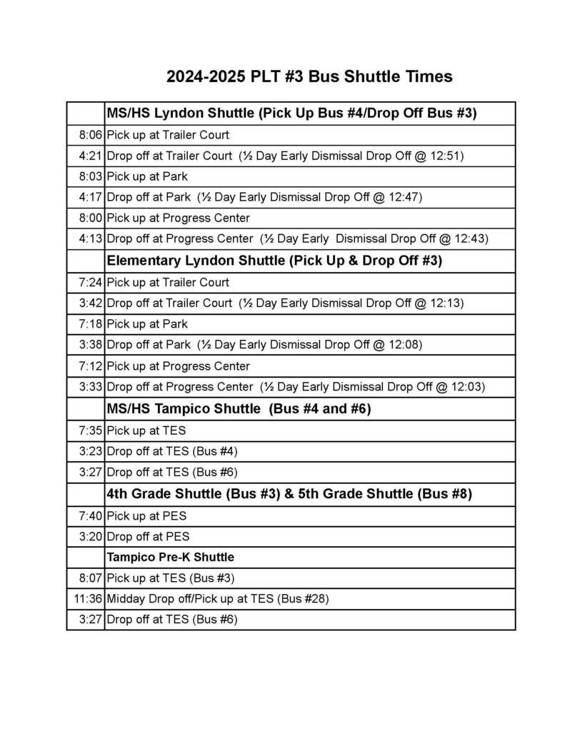Shuttle Bus Times