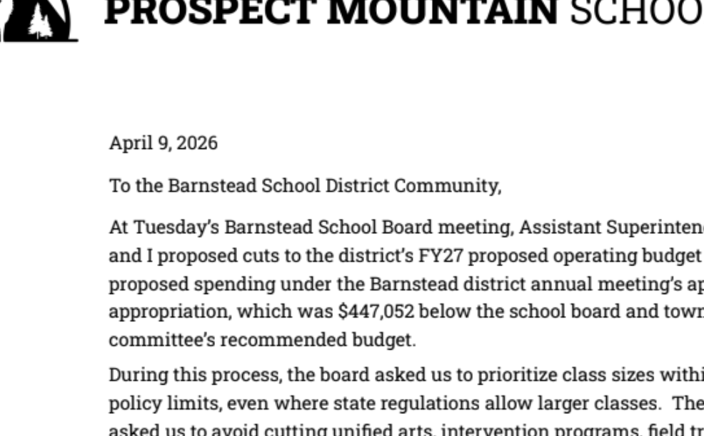 clipped image of a letter regarding budget cuts