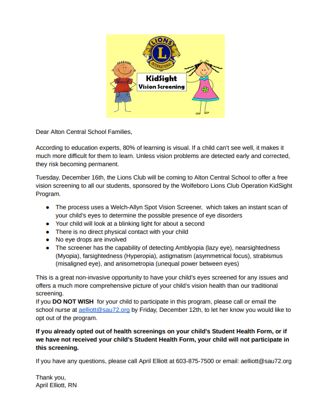 Lions Club Vision screening