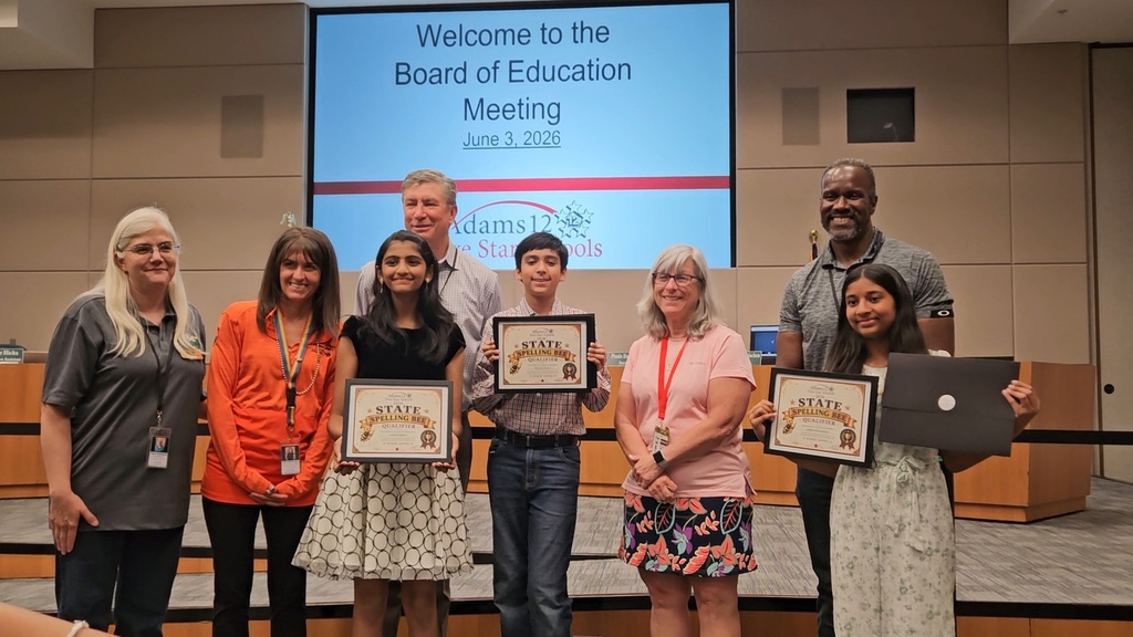 Samritha Bharani and Reyansh Tandon recognized at last night's Adams 12 Board of Education Meeting