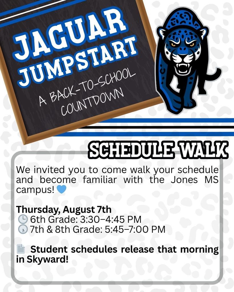 Jaguar Jumpstart - Schedule Walk is Thursday, August 7th!