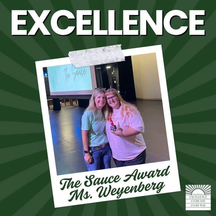 Photo of Ms. Weyenberg receiving the first Sauce Award of the year for dedicating her summer to helping new teachers start strong at Prosper High School.