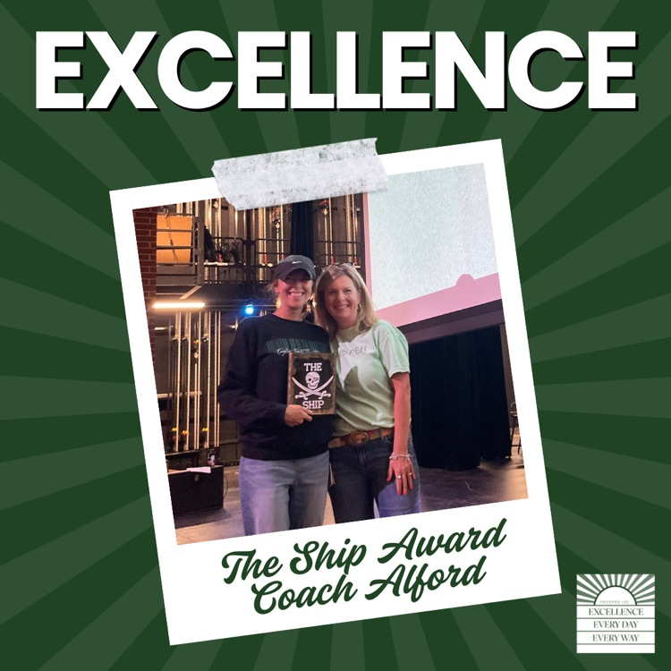 Photo of Ms. Alford receiving The Ship award on stage at Prosper High School. She is recognized for her leadership with Prosper Connects and Hope Squad to start the school year.