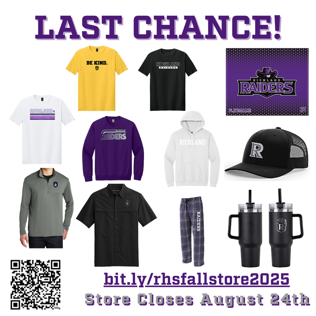 Richland online store closes August 24th!