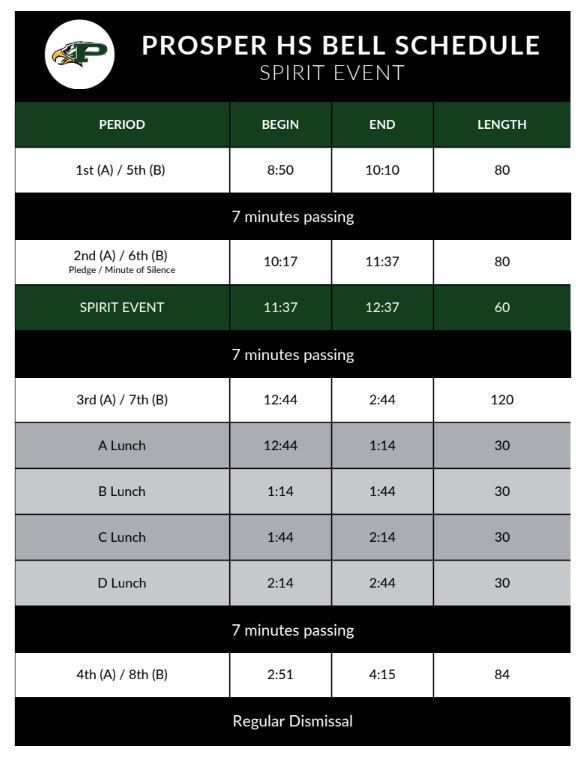 PHS Spirit Bell Schedule