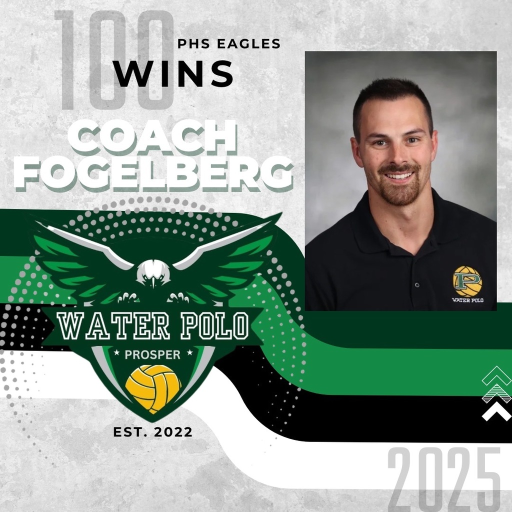 Green stripe with Coach picture and 100 wins written. Collage of photos of a pool with players.