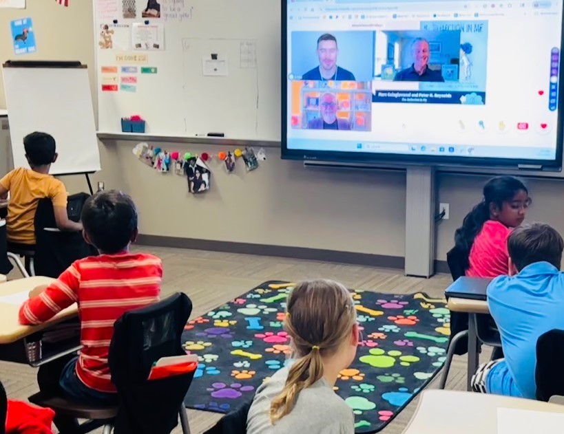 Ms. Miller's class participated in Scholastic's StoryVoice Friday with authors Peter H. Reynolds and MarcColagiovanni sharing their book The Reflection in Me.
