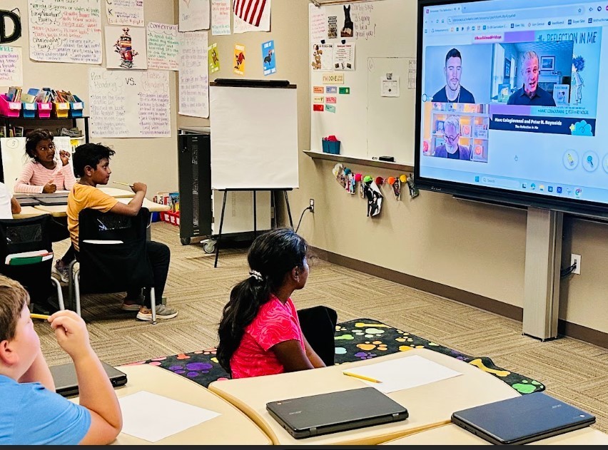 Ms. Miller's class participated in Scholastic's StoryVoice Friday with authors Peter H. Reynolds and MarcColagiovanni sharing their book The Reflection in Me.