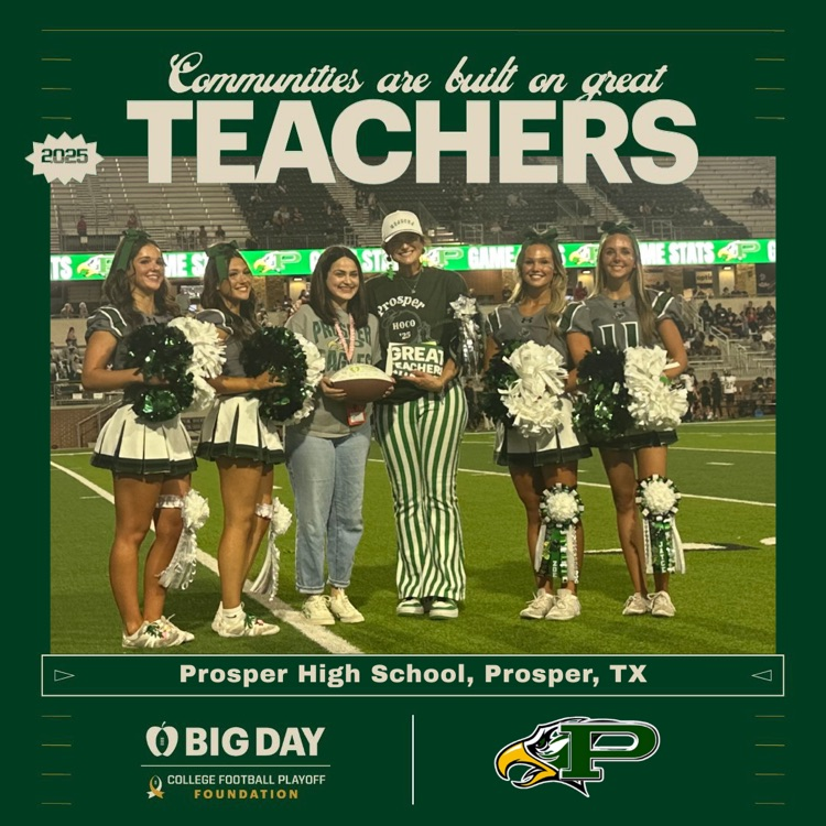 Hannah Rodriguez honored on the field with cheerleaders and principal for Extra Yard for Teachers.