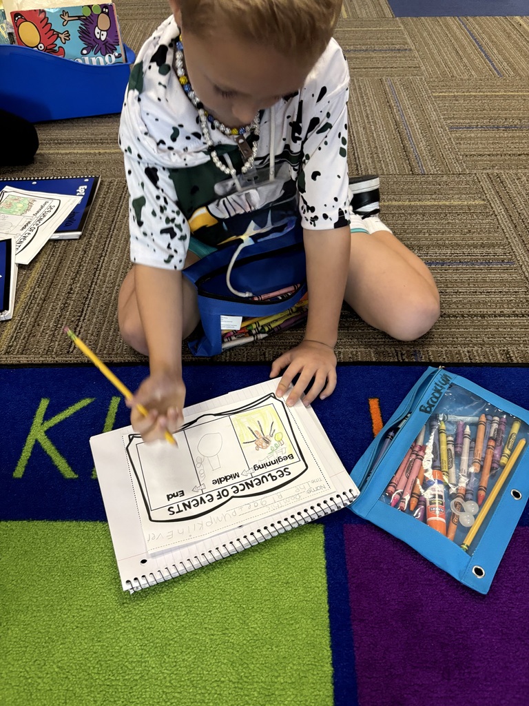 Kindergarteners writing.