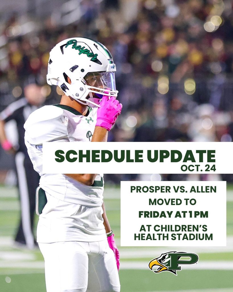 Graphic with a football player and PHS logo with schedule update information for the football game