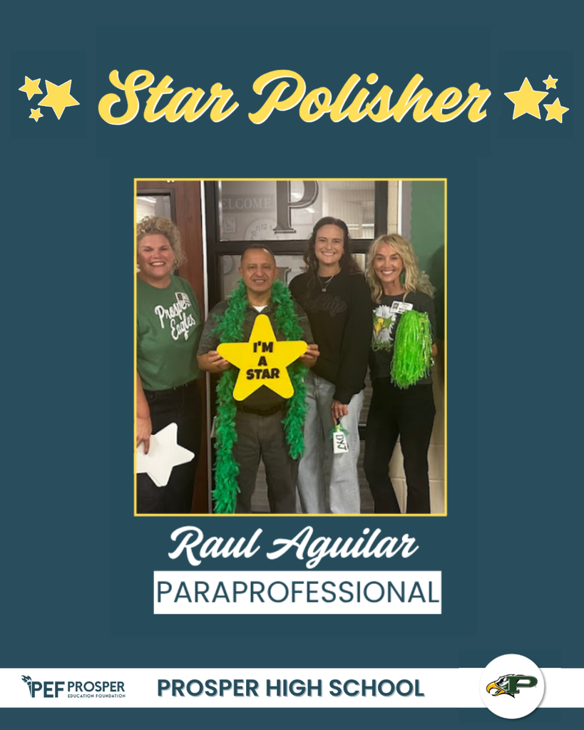 roup photo showing Raul Aguilar holding a yellow star reading “I’m a Star,” labeled “Paraprofessional.