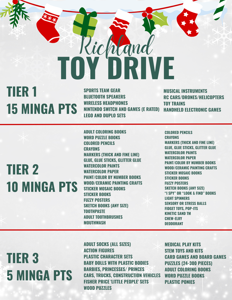 Minga Point Tiers Christmas Toy Drive Illustrated Flyer