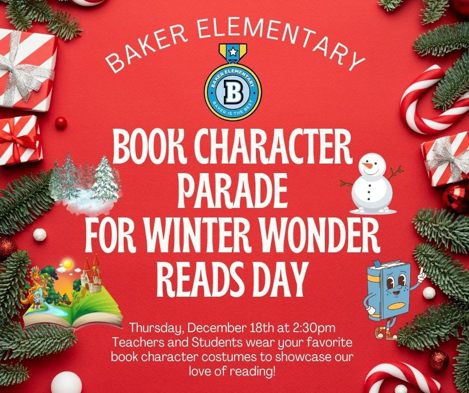 Baker Elementary Book Character Parade for Winter Wonder Reads Day