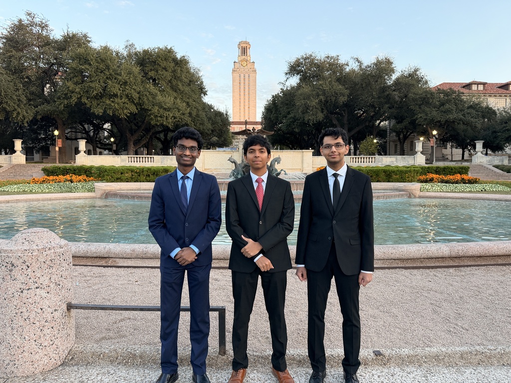 Tanish Chauhan (center) from Prosper High School, Zain Ali (right) & Alwin Senthilkumar (left) from Richland High School. 