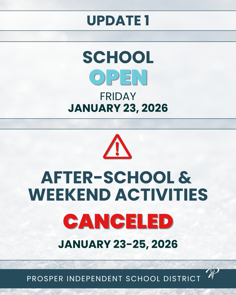 UPDATE 1 - School is open Fri, Jan. 23. After-school & weekend activities canceled Fri through Sun.