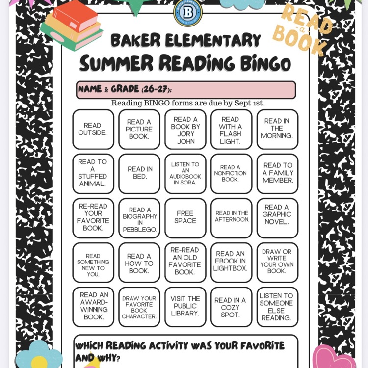 Baker Summer Reading BINGO