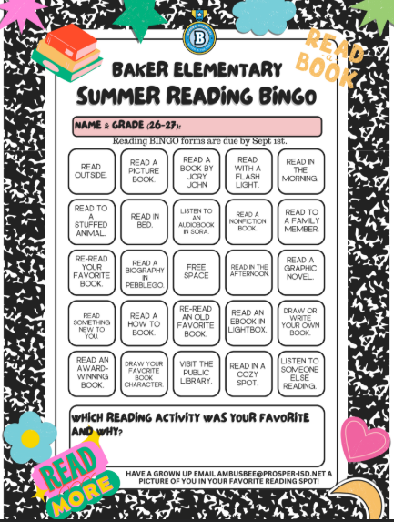 Baker Elementary Summer Reading BINGO