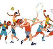 Clip art picture of multiple athletes in athletic activities.