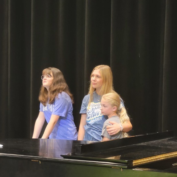 Prepping for a scene at the fundraiser dinner