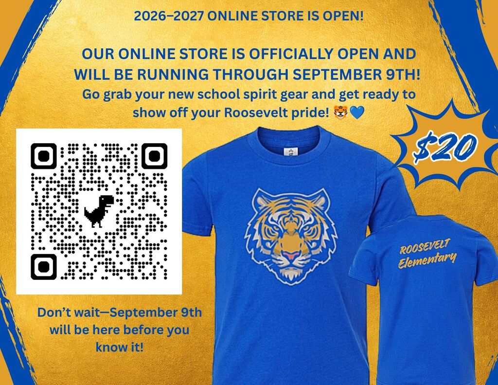 Roosevelt Shirt order form with shirt and QR code shirt has tiger graphic