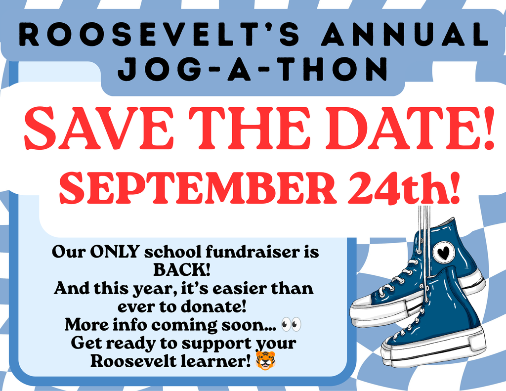 Save the date September 24th for Roosevelt Jog-A-Thon sneakers graphic