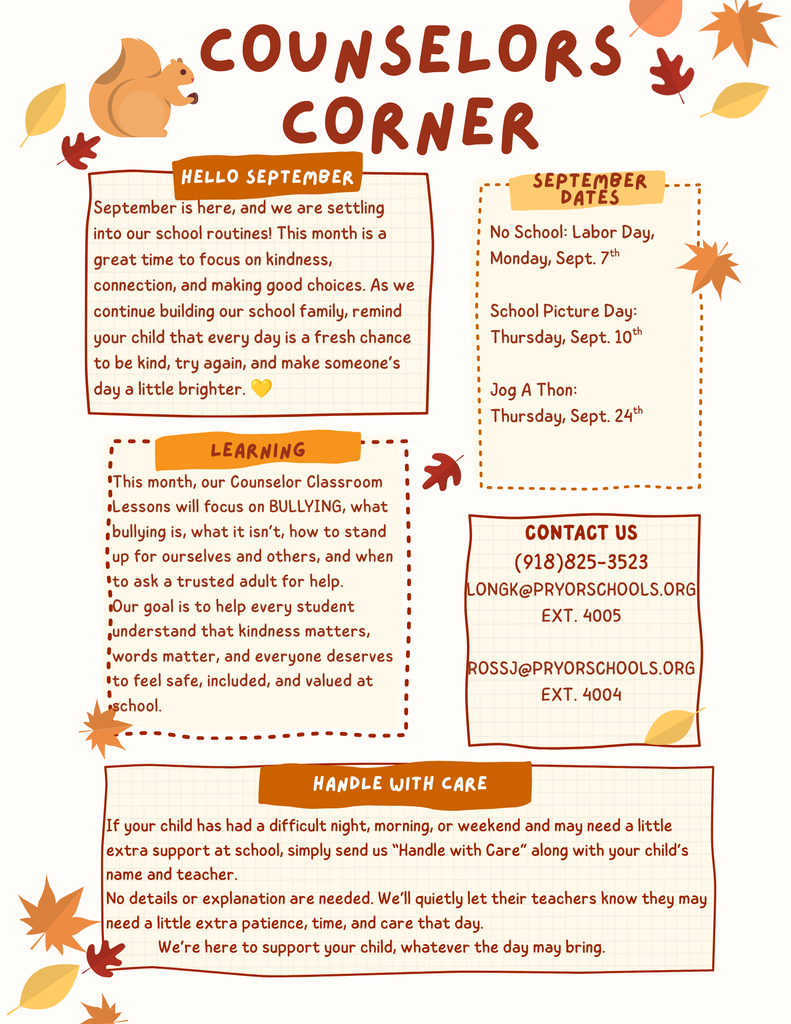 Councilors corner hello September sheet squirrel and leaves graphics