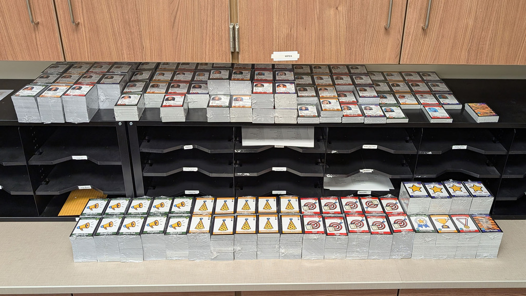 stacks of cards on counter